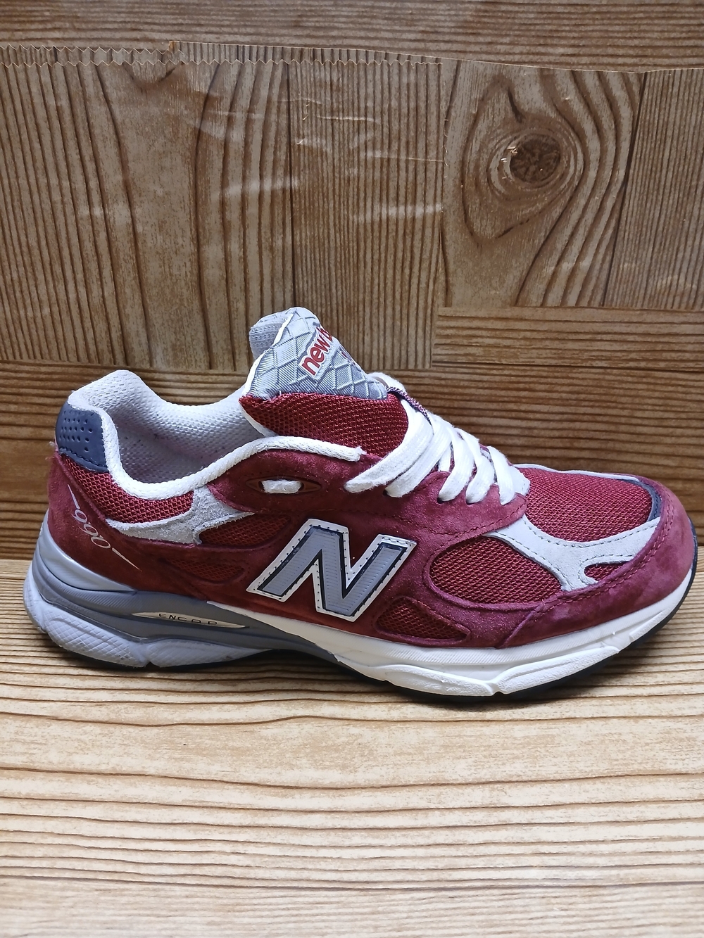 New Balance men's Burgundy and White Mesh Suede Sneaker, Made In US A.